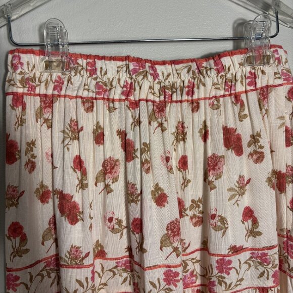 Floral Boho Maxi Skirt By Rose+Olive Resort M Beige & Pink Tiered Elastic Waist - Picture 3 of 11